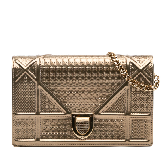 Pre-Loved Dior Metallic Patent Microcannage Diorama Wallet on Chain - Picture 1 of 12